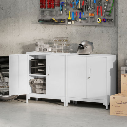 HOMCOM Büroschrank aus Metall, verschließbare Türen, Bürokommode, 2-stufiges Design, Weiß