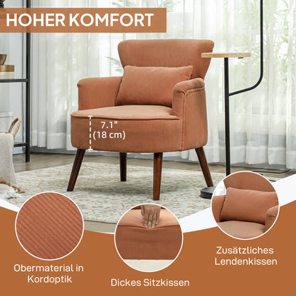 HOMCOM Moderner Armlehnstuhl، Gepolsterter Akzentstuhl mit Lendenkissen، Kautschukholzbeinen، Orange