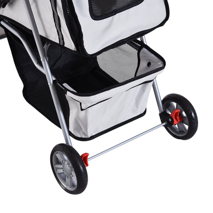 PawHut Hundewagen Hundebuggy bis 10 kg Klappbar verstellbares Vordach 2 Becherhalter Sonnendach Silber