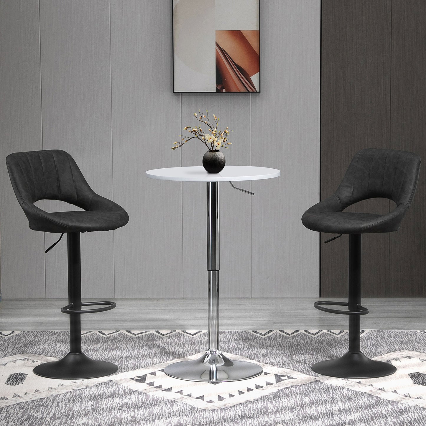 HOMCOM Barhocker 2er-Set, Lederoptik, drehbar, höhenverstellbar, Fußstütze, Metallrahmen, 47 x 52 x 87-109 cm, Grau