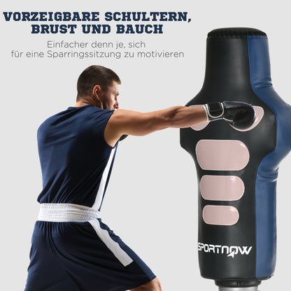 SPORTNOW Boxdummy, freistehend, höhenverstellbar, schwerer Standfuß, Kunstleder, schwarz+grau+blau, 55 x 55 x 178-207 cm