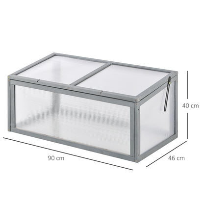 Outsunny Frühbeet Holz und Polycarbonat Treibhaus 90 x 46 x 40 cm Gewächshaus mit Abdeckung wetterfest Frühbeetkasten für Garten Pflanzenbeet Grau