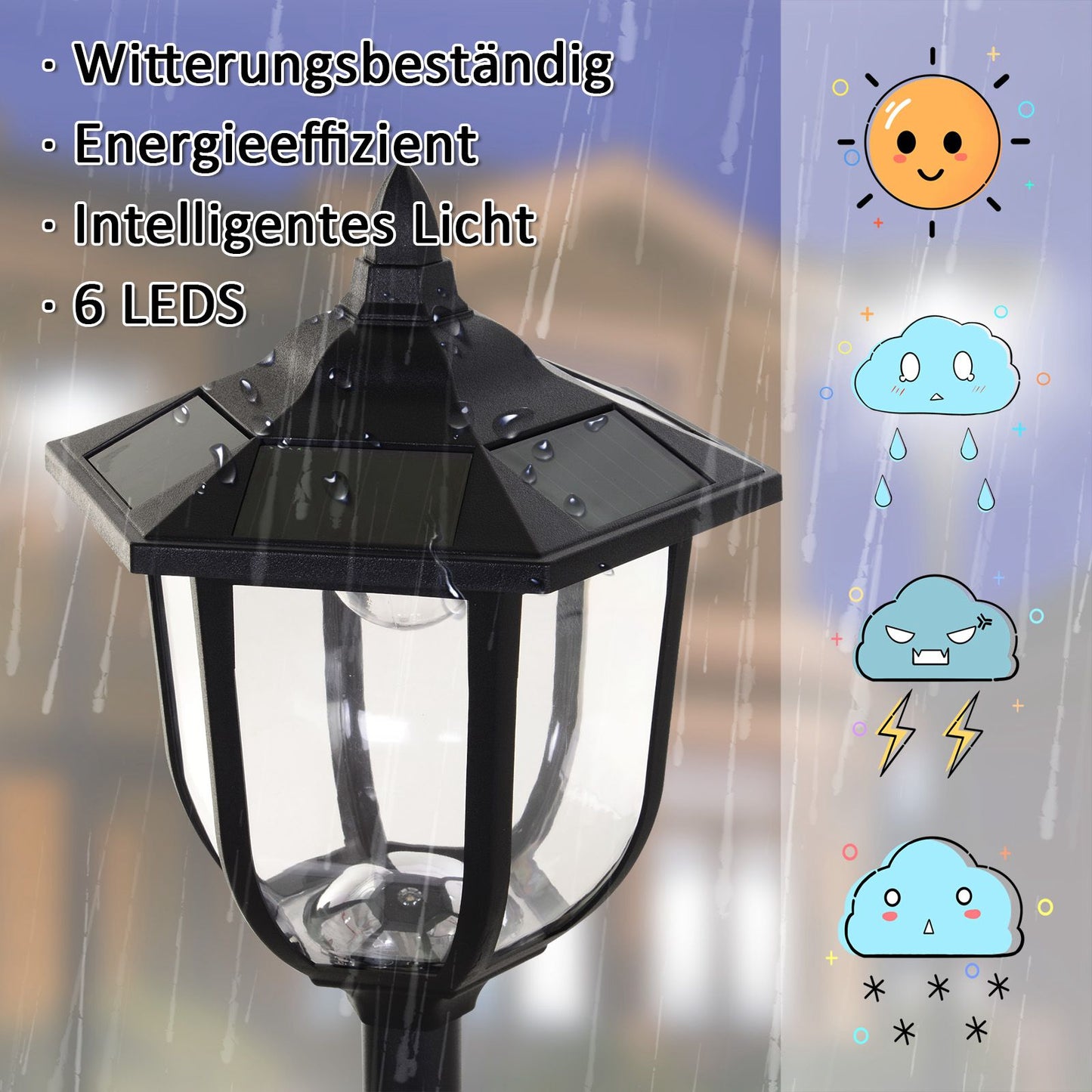 Outsunny Solar LED Gartenlaterne, Laterne aus Kunststoff, Außenleuchte für Innen und Außen 177 cm hoch, Gartenleuchte, 30/60 Lumen, für Garten Balkon Deko Schwarz