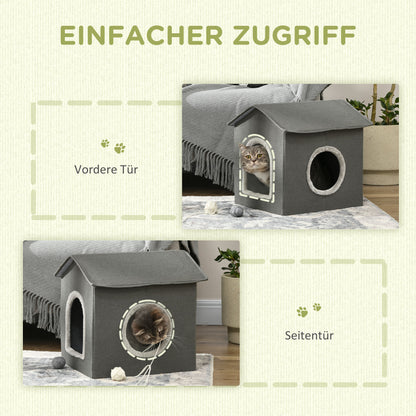 PawHut Katzenhöhle mit Kissen, Katzenbett, Haustier-Reisebett, waschbares Kissen, Khaki/Grün