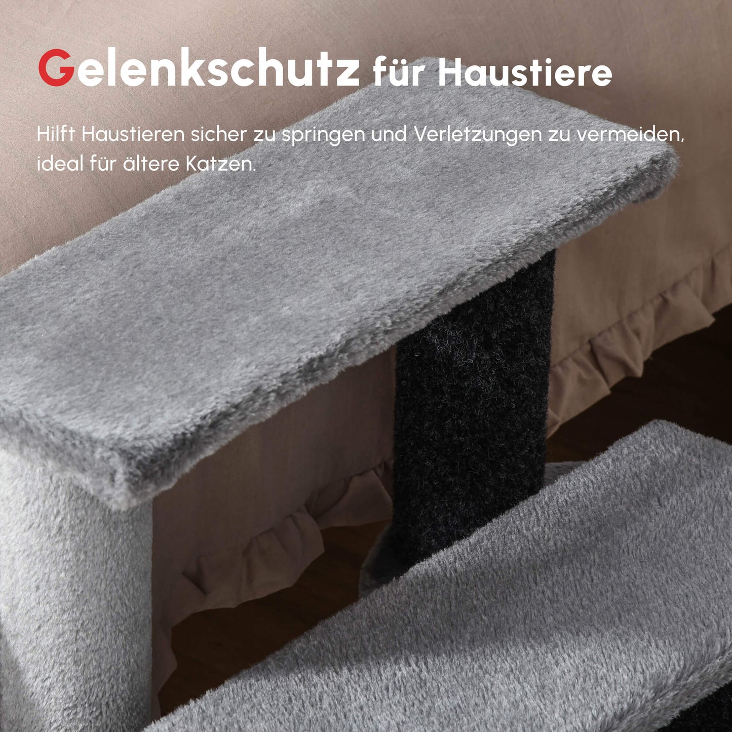 PawHut Katzentreppe 3-Stufige Haustiertreppe mit Kratzsäulen Ball Hundetreppe Tiertreppe for Katzen bis 5 كجم Plüsch Jute Grau 45 × 40 × 48 سم
