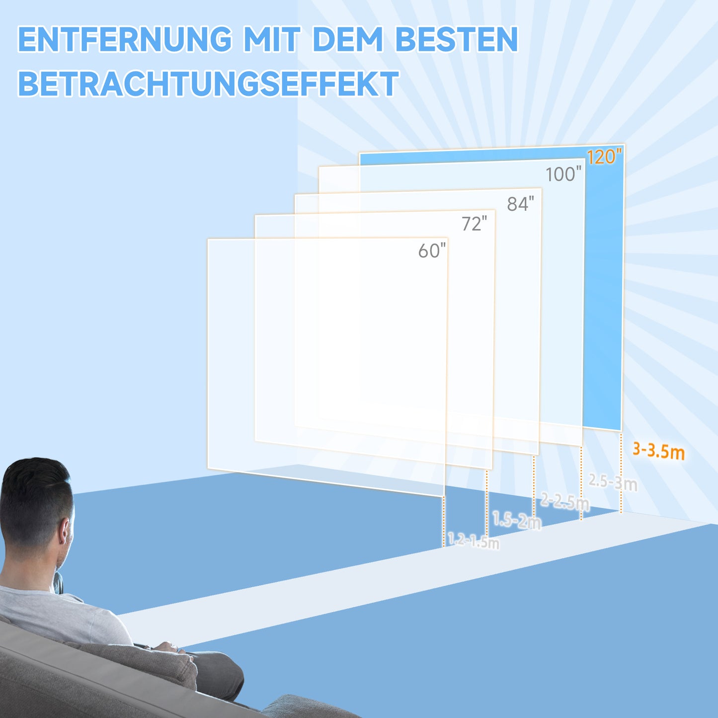 HOMCOM Beamer-Leinwand, 16:9 Format, Fernbedienung, 266 x 149 cm (120 Zoll), Weiß