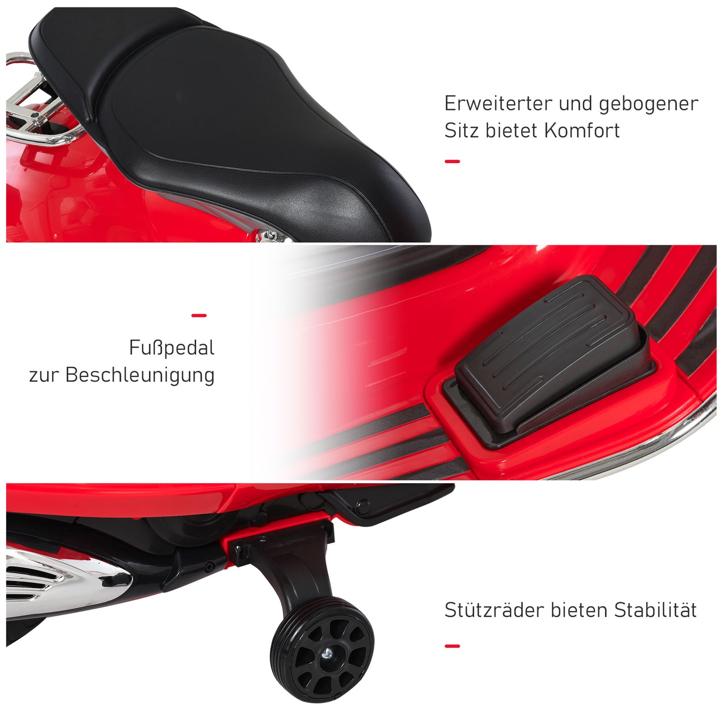 HOMCOM Elektro Kindermotorrad Elektromotorrad mit MP3, Musik, Scheinwerfer, Vor- und Rückwärtsgang, Kinder Elektro Motorrad für 3-6 Jahre Kinder, Rot