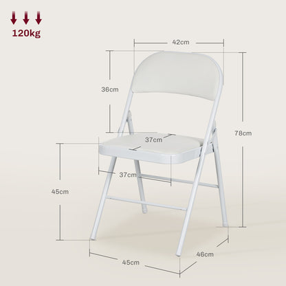 HOMCOM 4er-Set Klappstühle, Tragbare Bürostühle, Metallbeine, Faltstuhl für Büro, Empfang, Wartezimmer, Kunstleder, Weiß