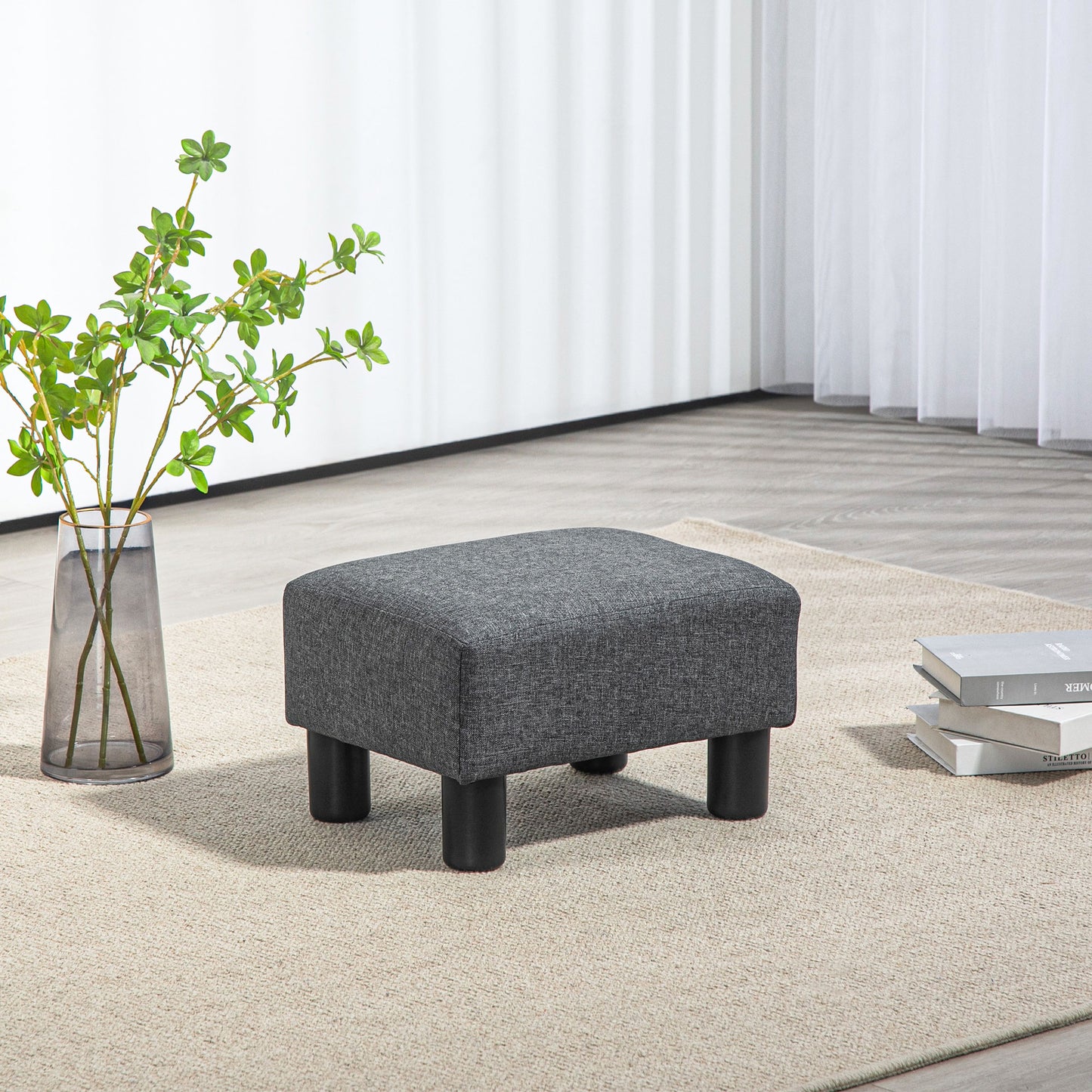 HOMCOM Fußhocker, Sitzhocker mit leinenartigem Stoffbezug, Schaumstoff-Füllung, Kunststoffbeine, für verschiedene Räume, Grau