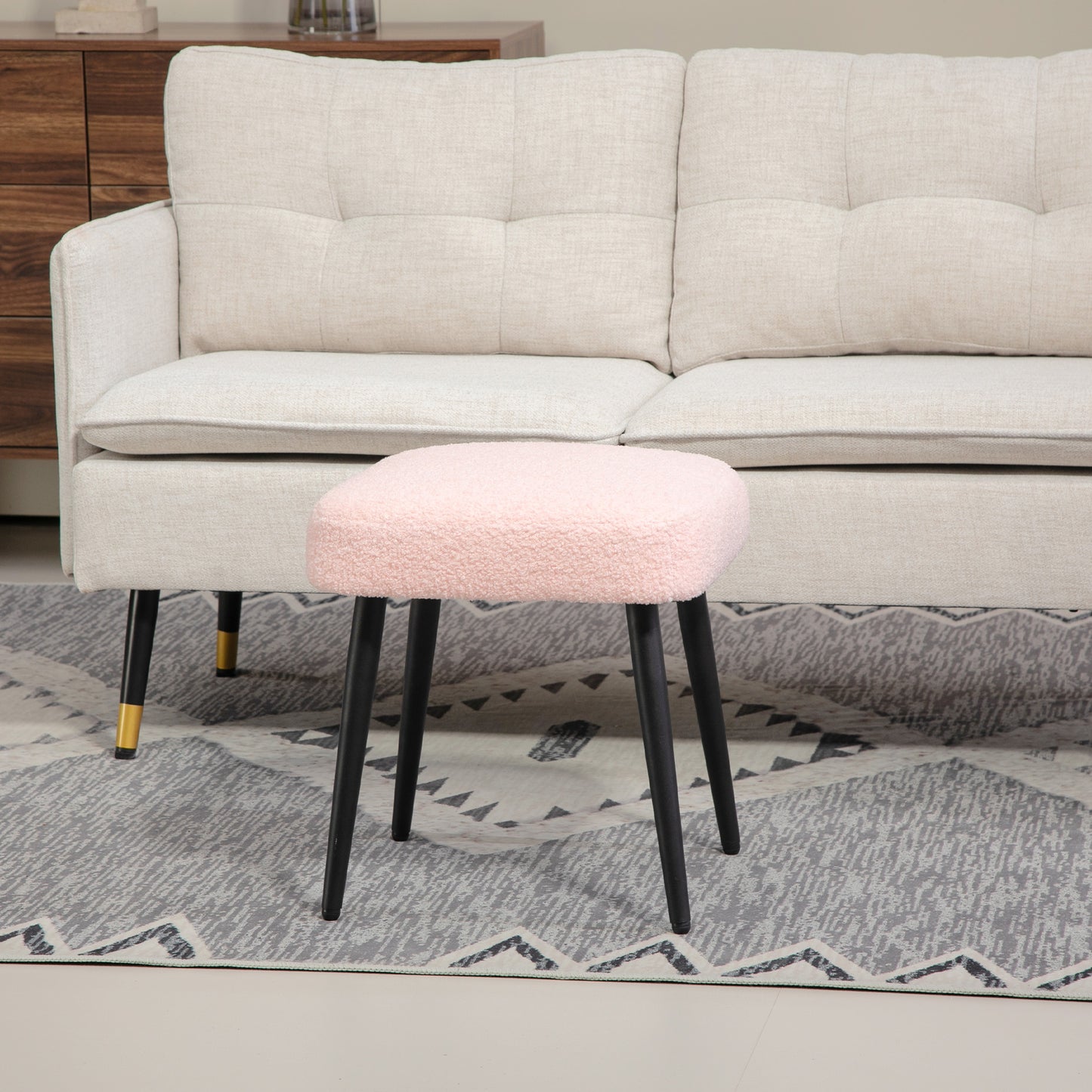 HOMCOM Hocker, Fußstütze, gepolsterter Sitz, Kaschmir-Optik, Stahlbeine, 42 x 42 x 44 cm, Rosa