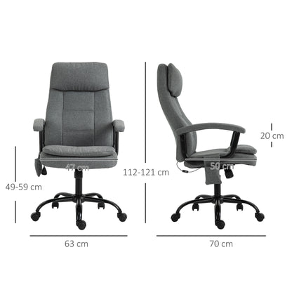 Vinsetto Bürostuhl Massage höhenverstellbarer Chefsessel Gamingstuhl mit Massagefunktion, ergonomischer Drehstuhl Massage Sessel Lendenwirbelsäulenmassage Leinen-Gefühl Grau 63 x 70 x 112-121 cm