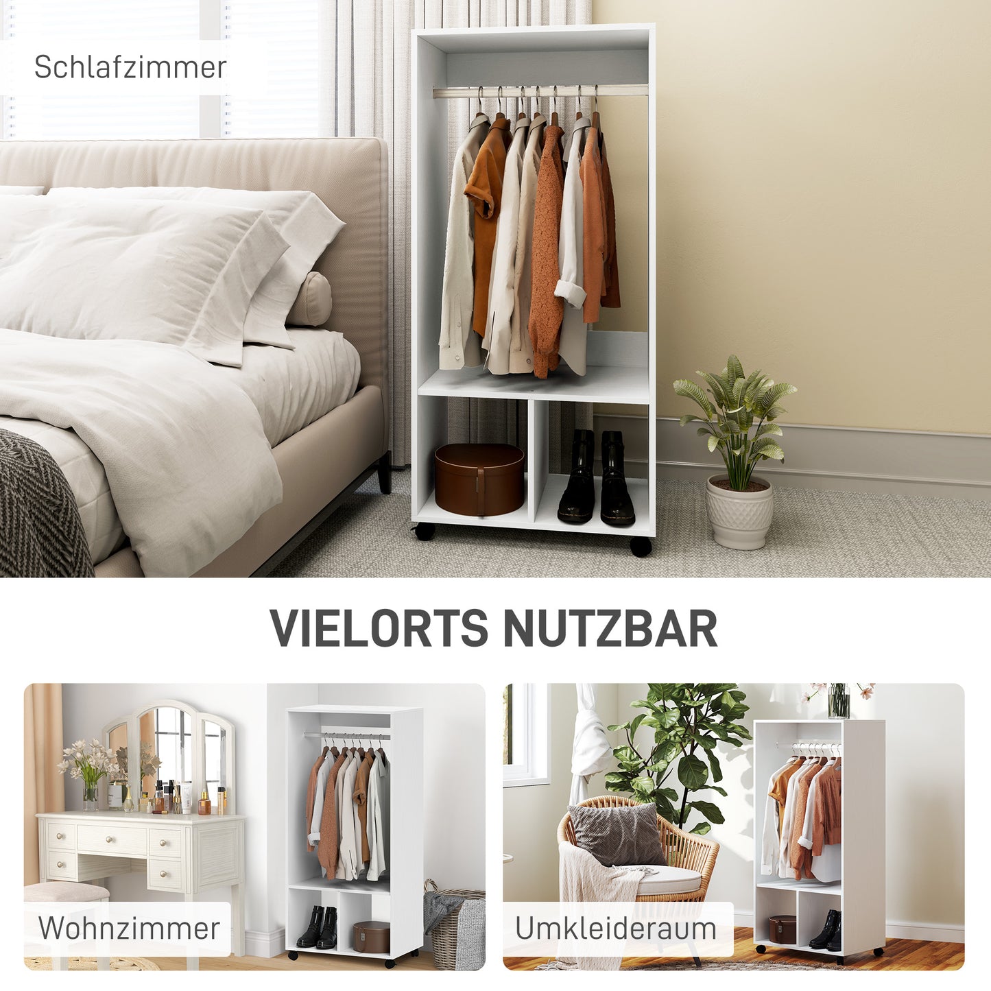 HOMCOM Kleiderschrank Garderobe، 60 سم × 40 سم × 127 سم، 1 Kleiderstange، 2 Regale، Weiß