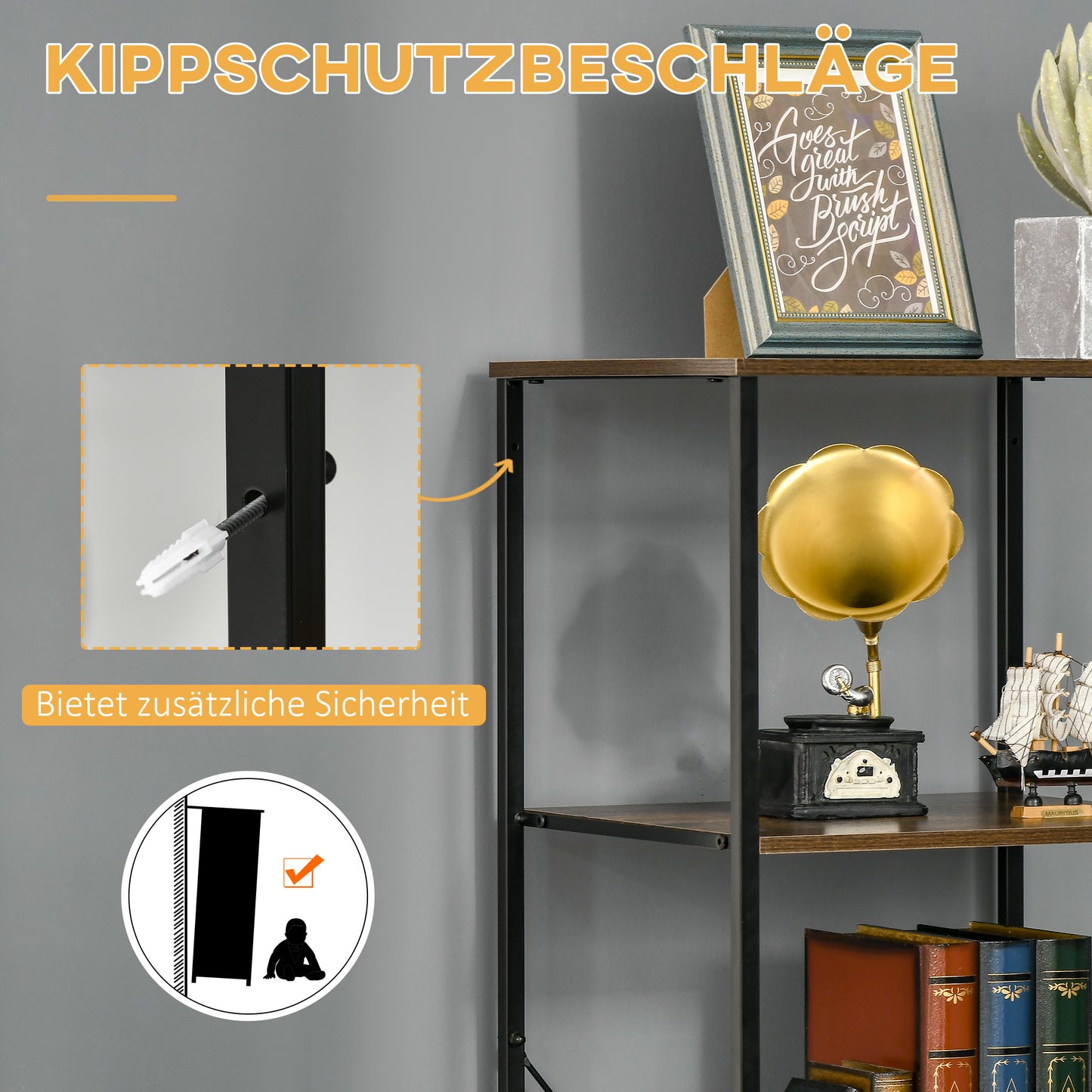 HOMCOM Aufbewahrungsregal mit Schubladen, offener Stauraum, Stahlrahmen, verstellbare Füße, 44x40x155 cm