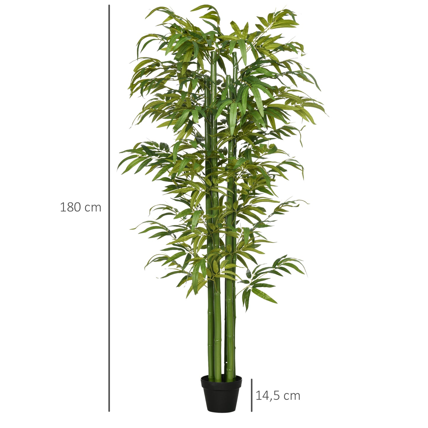 HOMCOM Kunstbambus, realistisches Aussehen, mit Blumentopf, für Indoor, 180 cm, Grün/Schwarz