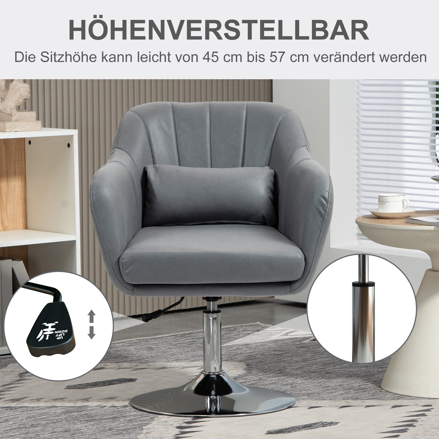 HOMCOM Drehstuhl, höhenverstellbarer Bürostuhl، بوليستر، معدني، 60 × 60 × 79-91 سم، Dunkelgrau