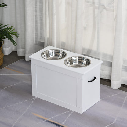 PawHut Erhöhter Hundenapf Futternapf mit Staumraum Wassernapf 2 x 2000ml Edelstahlnäpfen Hundenäpfe Fressnapf Futterstation für Hunde Katzen Weiß