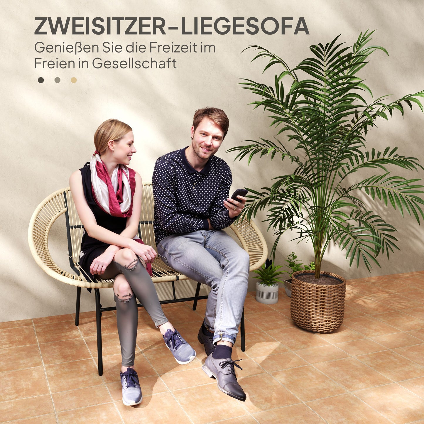 Outsunny 2-Sitzer Gartenbank Polyrattan، Wetterfest Sitzbank im Rattanflecht-Design، UV-Beständig 260kg belast Khaki