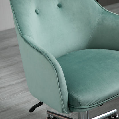 Vinsetto Schreibtischstuhl mit Knopfheftung, höhenverstellbar, Wippfunktion, Samtoptik, 61 cm x 59 cm x 90,5 cm, Türkis