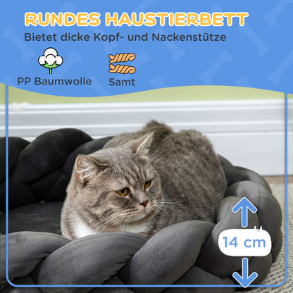 PawHut Haustierbett inkl. Kissen, Katzenbett, Hundekorb, waschbar, 55 cm x 55 cm x 14 cm, Grau
