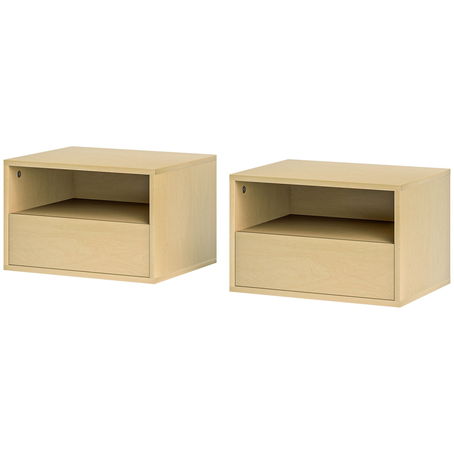 HOMCOM 2-teiliges Wandnachttisch-Set, Nachttisch, Nachtkommode, Spanplatte, Natur, 45 x 35 x 27,5 cm
