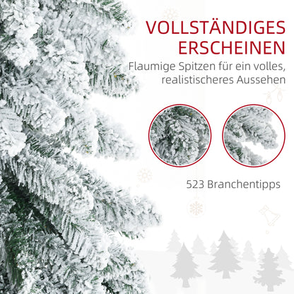 HOMCOM Künstlicher Weihnachtsbaum, 1,80 m, mit 523 Zweigen, Kunstschnee, lebensechtes Aussehen, schlanke Form