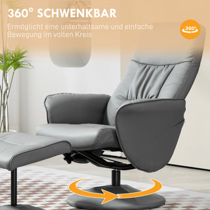 HOMCOM 2-teiliges Sessel-Set Sessel mit Fußhocker Relaxsessel mit Fußhocker, höhenverstellbar, neigbare Rückenlehne, Hellgrau