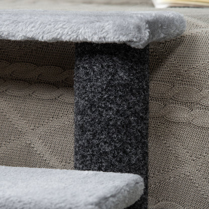 PawHut Katzentreppe 4-stufige Haustiertreppe mit Kratzsäulen Ball Hundetreppe Tiertreppe für Katzen bis 5 kg Plüsch Jute Grau 60 x 40 x 64 cm
