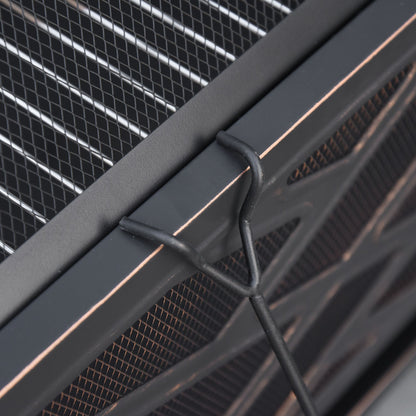 Outsunny Feuerschale mit Funkenschutz, Grillrost, Schürhaken, quadratisch, Stahlgehäuse, schwarz, 66 x 66 cm