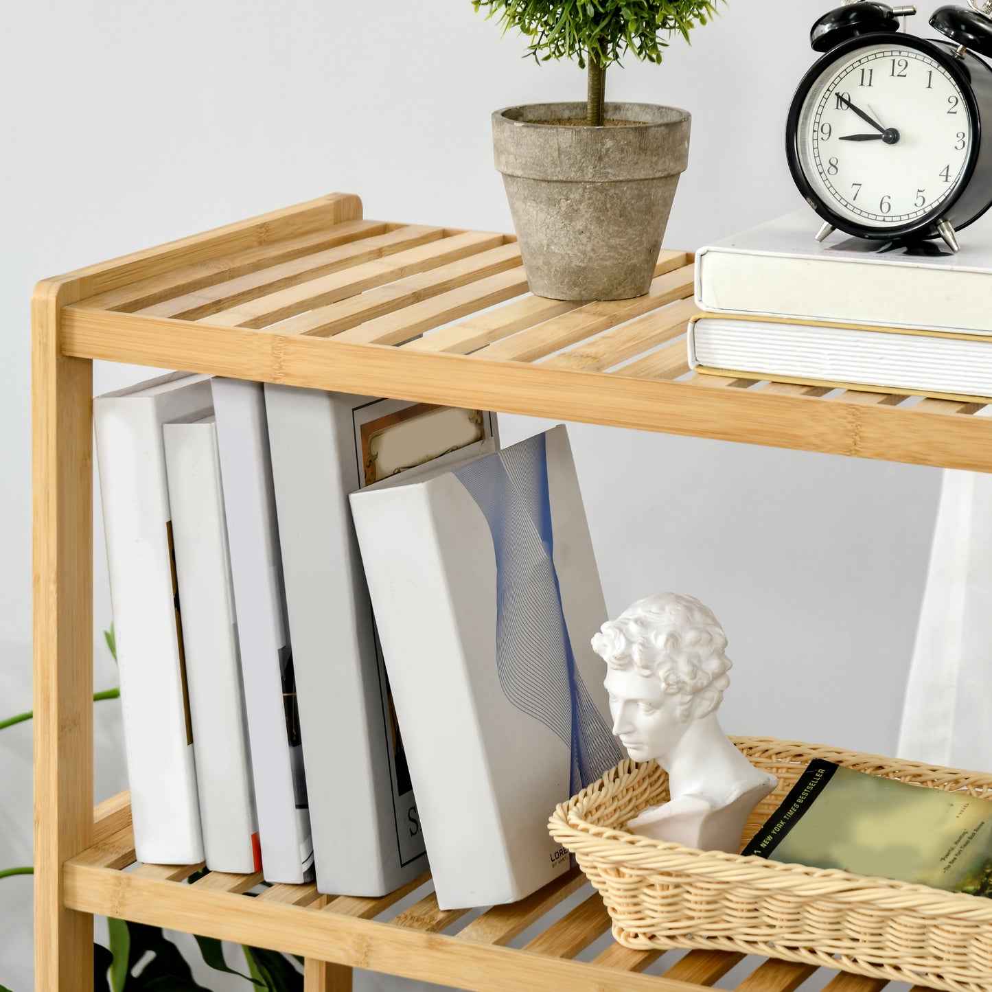 HOMCOM Standregal Bücherregal 4-stufiges Bambusregal Büroregal Lagerregal Aktenregal Küchenregal für Bad Küche Wohnzimmer Schlafzimmer Bambus Natur 62 x 33 x 112 cm