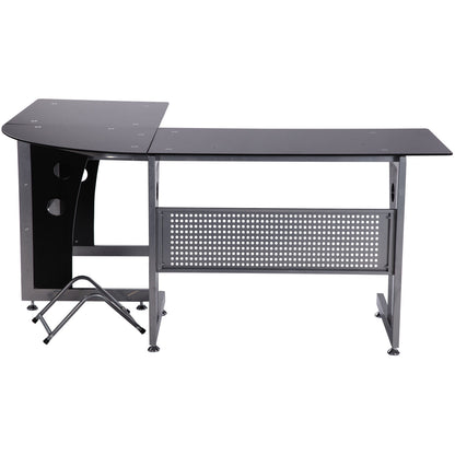 HOMCOM Computertisch Eckschreibtisch Schreibtisch Bürotisch PC Tisch mit schwarzem Sicherheitsglas L-förmig 164x139x75 cm