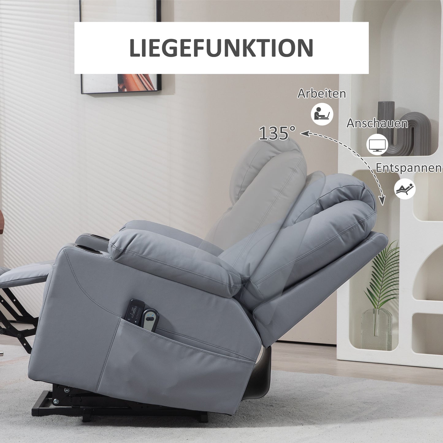 HOMCOM Massagesessel Aufstehhilfe Seniorensessel, 8 Massagemodi, neigbare Rückenlehne, 88c m x 99 cm x 106 cm,Grau