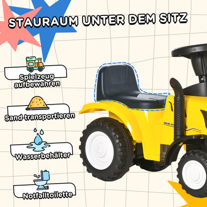 HOMCOM Rutsch-Traktor mit Anhänger, Hupe, Sandspielzeug, ab 1 Jahr, Kunststoff+Metall, gelb, 91 x 29 x 44cm