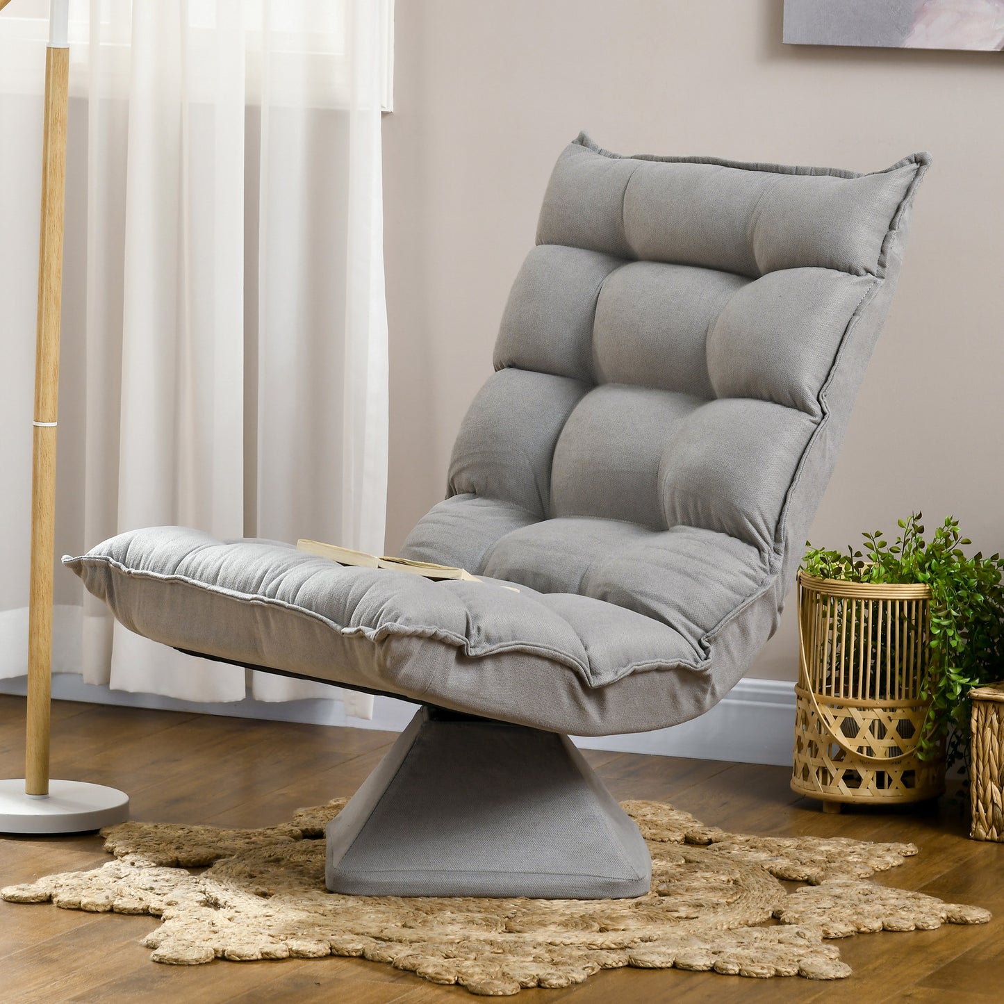 HOMCOM Relaxsessel Lesesessel, drehbar, Samtoptik, 62 cm x 70 cm x 95 cm, Hellgrau