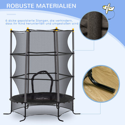 HOMCOM Trampolin für Kinder, Ø163 cm, mit Sicherheitsnetz, In- und Outdoor, Belastung bis 50 kg, Stahl, Kunststoff, Schwarz