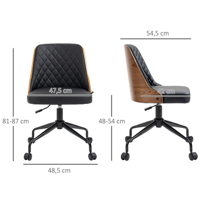 Vinsetto Bürostuhl Schreibtischstuhl Drehstuhl Home-Office-Stuhl höhenverstellbarer ergonomisch 360°-Drehräder Schaumstoff PU Schwarz 48,5 x 54,5 x 81-87 cm