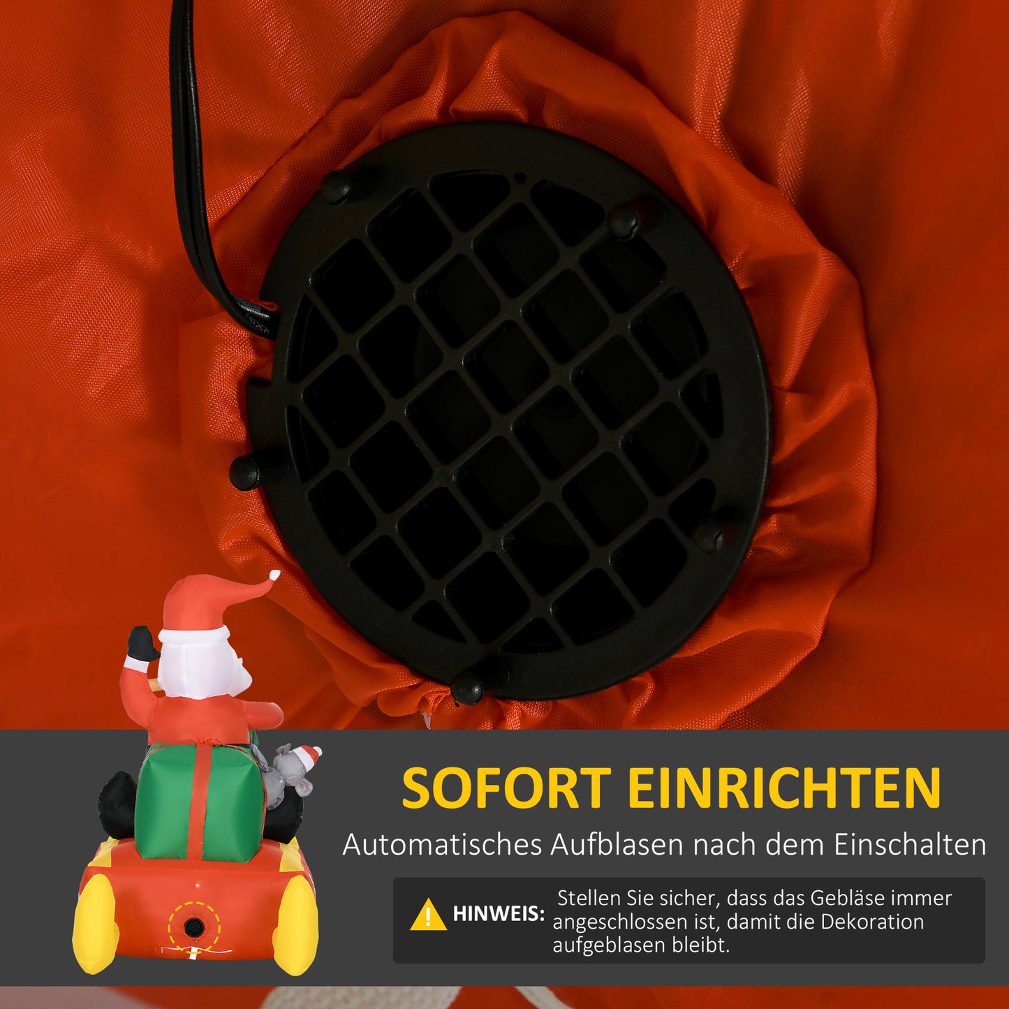 HOMCOM Aufblasbare Weihnachtsdeko, Weihnachtsmann mit Schlitten und Rentier, mit LED-Lichtern, für den Garten