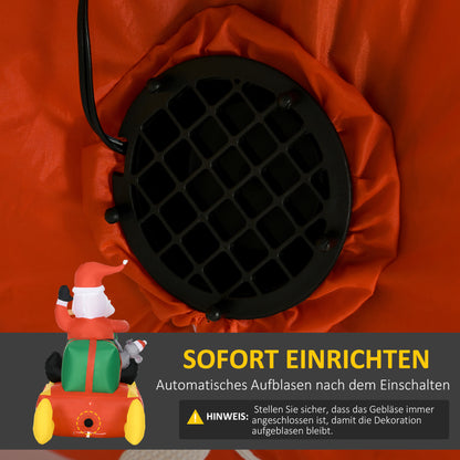 HOMCOM Aufblasbare Weihnachtsdeko, Weihnachtsmann mit Schlitten und Rentier, mit LED-Lichtern, für den Garten