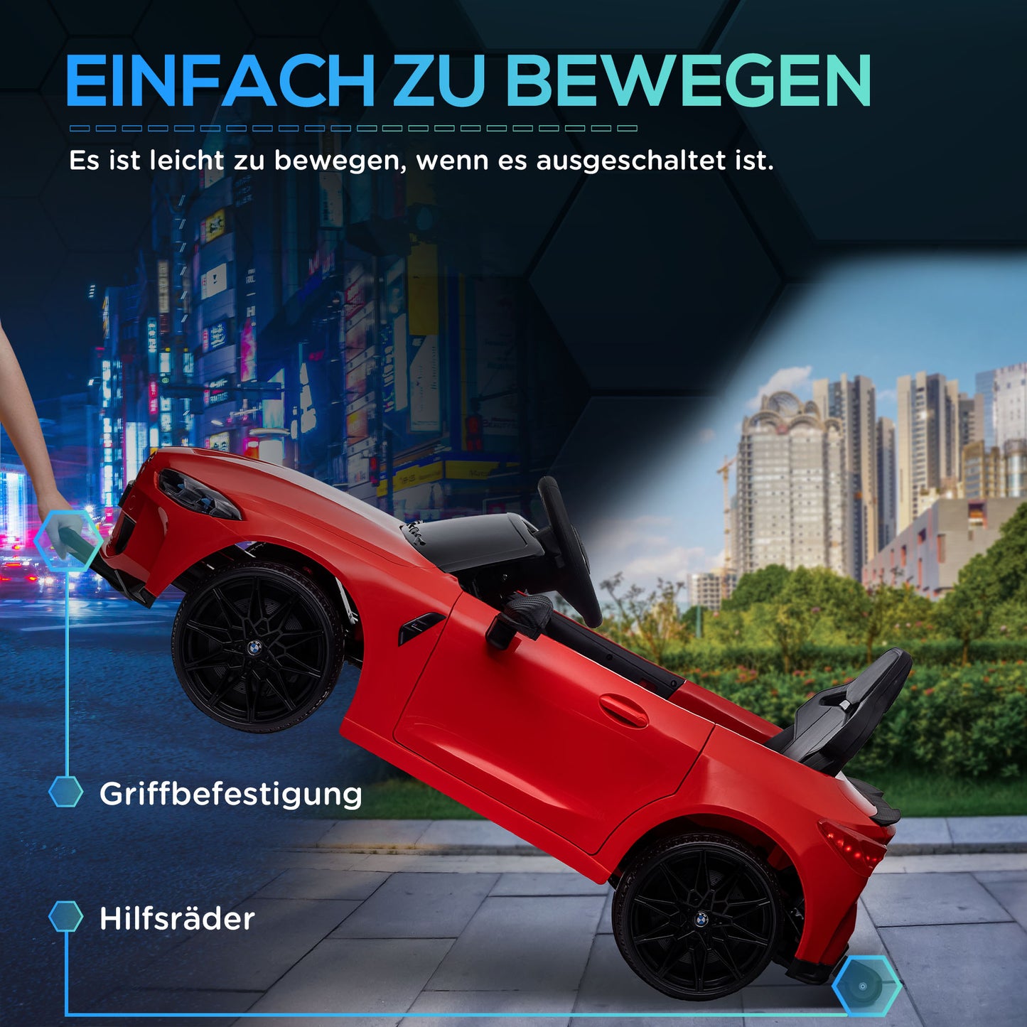 AIYAPLAY Elektro Kinderauto BMW M4, Sound & Licht, 3-5 km/h, inkl. Fernsteuerung, für 3-5 Jahre, Rot