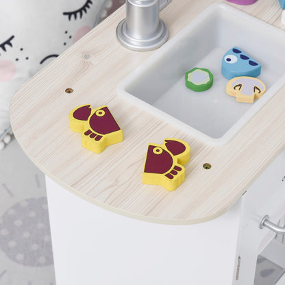 HOMCOM Spielküche, 14-tlg. Zubehör, elektr. Wasserspender, 86 x 64 x 84,5 cm, Weiß