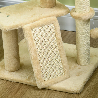 PawHut Kratzbaum mit Katzenhöhle, Liegeplattform, Spielball, 45x40x116cm, Braun/Beige