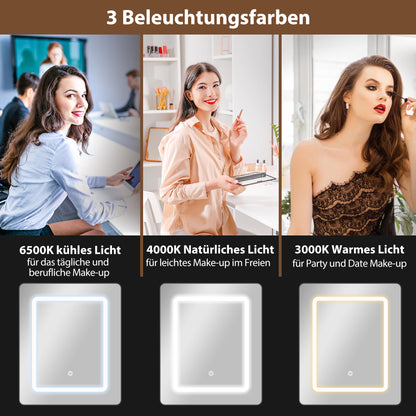 HOMCOM Kompakter Schminktisch mit Spiegel und LED-Beleuchtung, klappbare Tischplatte, offenere Regale, Schublade, MDF, Weiß