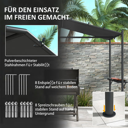Outsunny Grillzelt Grilldach, wetterbeständig, inkl. Seitentaschen, 277 x 149 x 230 cm, Dunkelgrau