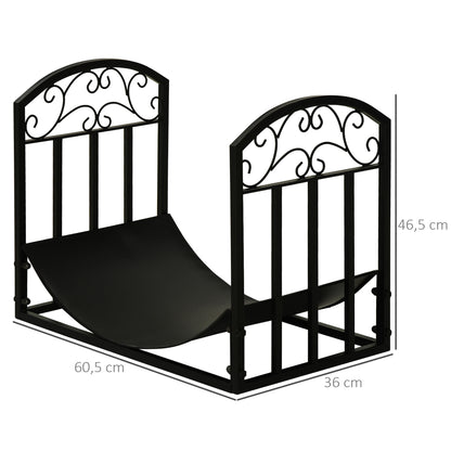 Outsunny Kaminholzregal Kaminholzständer Brennholzregal 60 كجم belastbar Feuerholzablage Kaminwerkzeug Metall Schwarz 60,5 x 36 x 46,5 سم