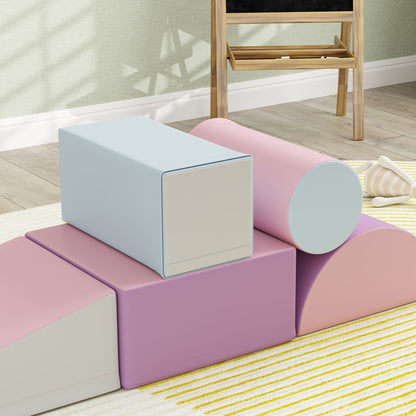 HOMCOM Softbausteine, 5er-Set Schaumstoff-Bausteine für Kinder im Alter von 1-3 Jahren, Kunstleder, Mehrfarbig