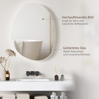 HOMCOM 70 x 50 cm Asymmetrischer Badspiegel mit LED-Licht, Smart Touch Schalter, Anti-Beschlag-Funktion, Silber