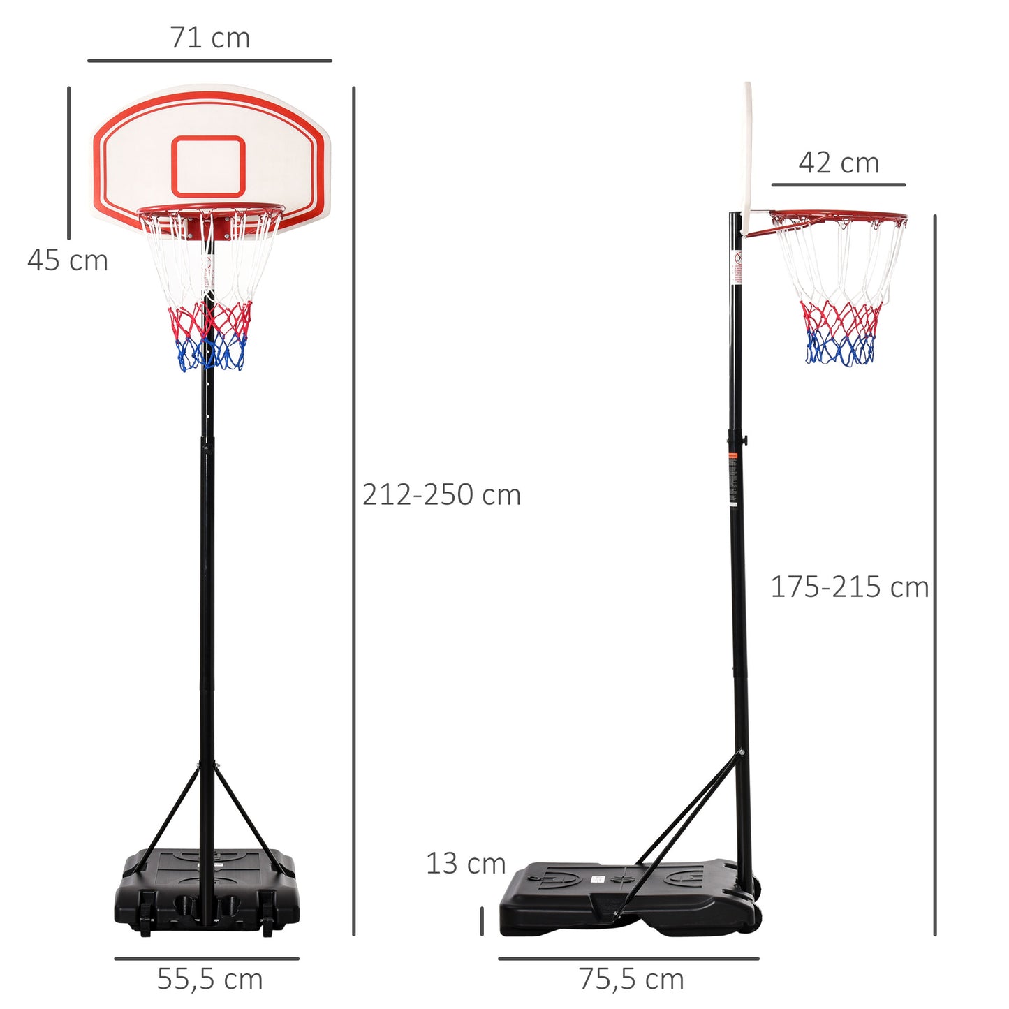 HOMCOM Basketballkorb, Basketballständer, höhenverstellbar, mit Wasser befüllbar, Schwarz