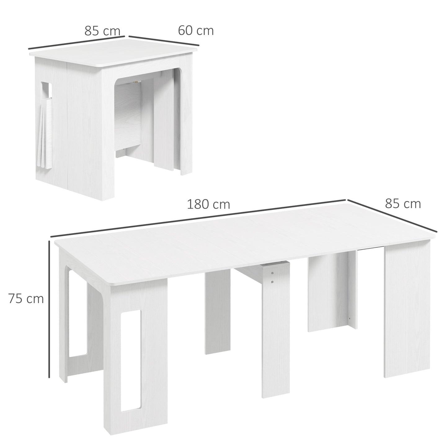 HOMCOM Esstisch, Klapptisch, ausziehbarer Küchentisch, Esszimmertisch, Spanplatten, 60-180 x 85 x 75 cm, Weiß