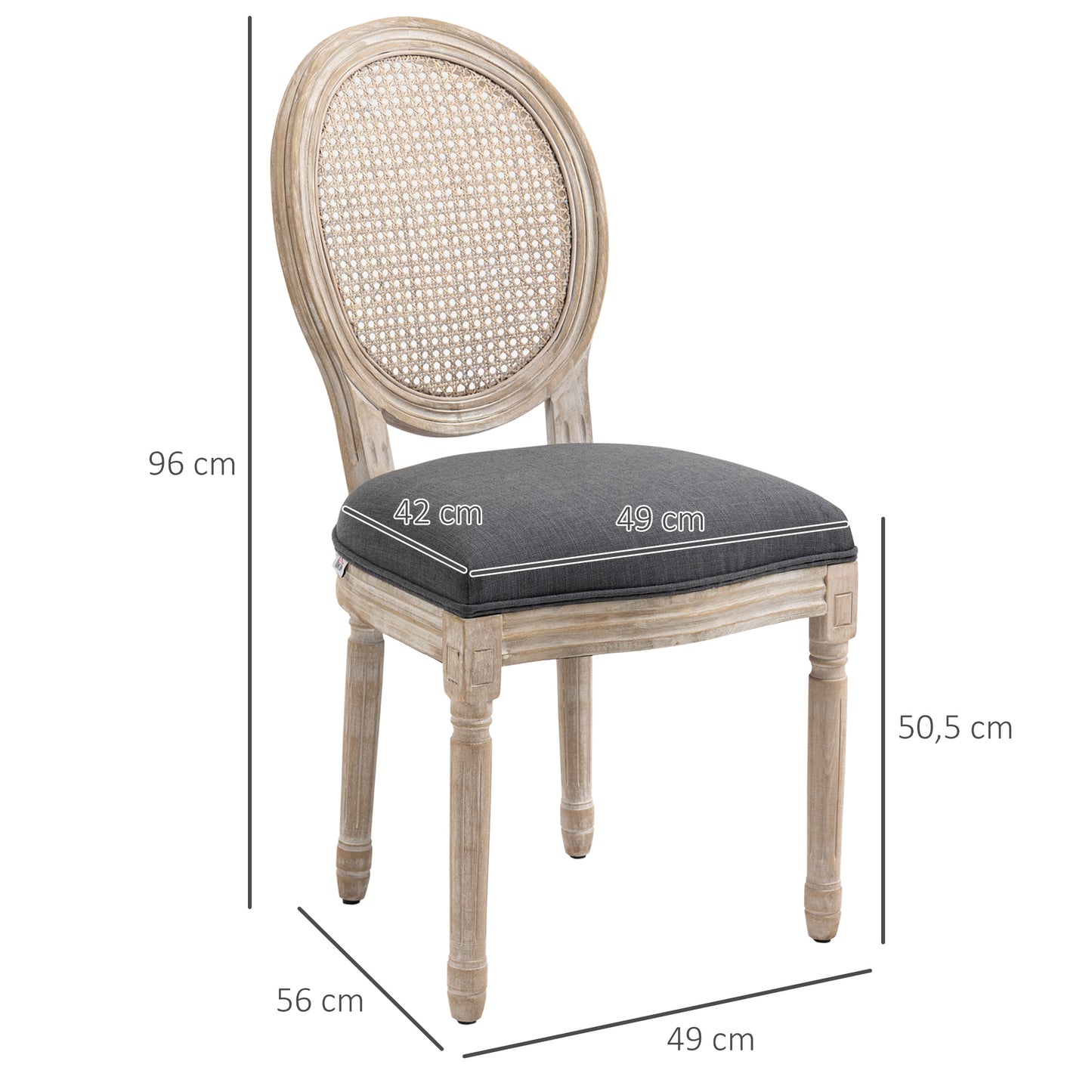 HOMCOM Küchenstühle im 2er-Set, weich gepolstert, Vintage-Design, Rattanoptik, Grau