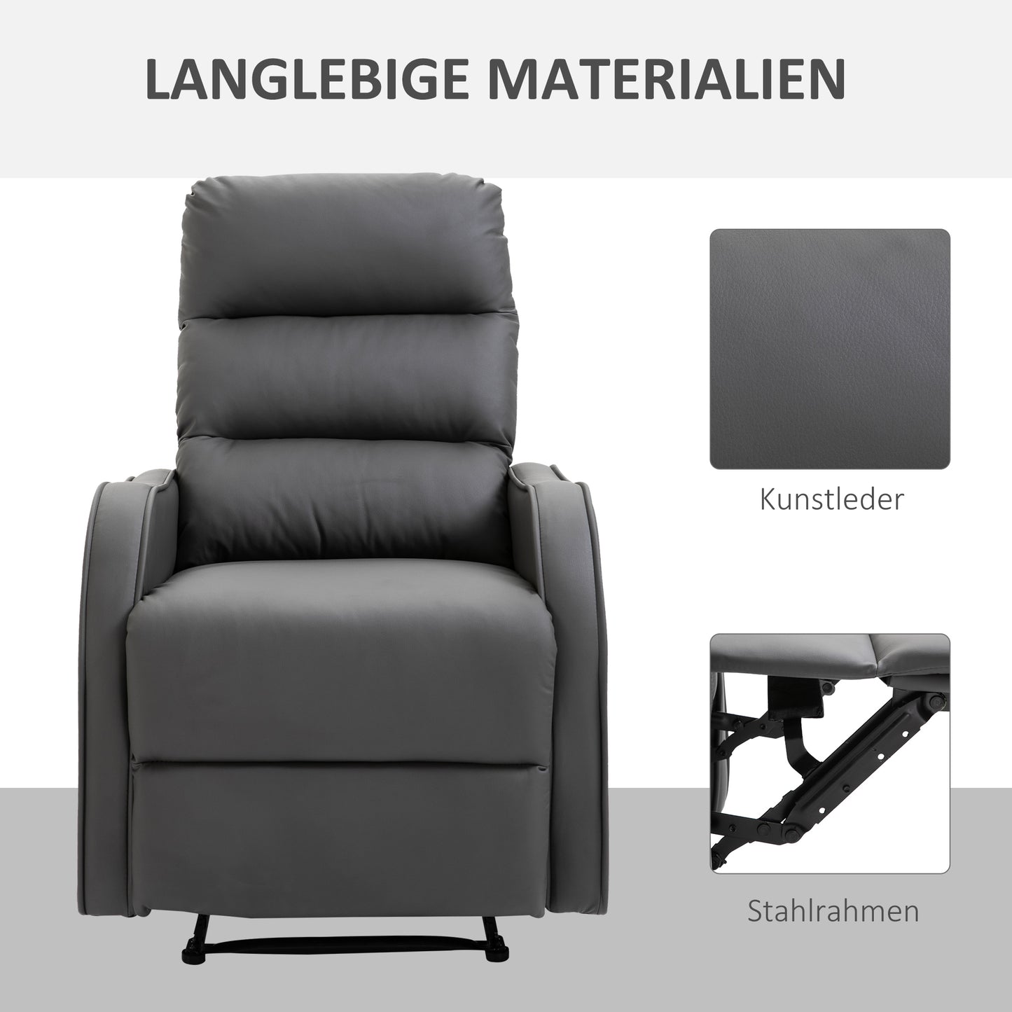 HOMCOM Relaxsessel mit Fußstütze, Liegesessel, ausklappbare Fußstütze, Kunstleder, Dunkelgrau