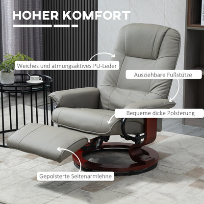 HOMCOM Relaxsessel Fernsehsessel Liegesessel Kunstleder 360° Drehstuhl 145° neigbar Grau 78 x 87 x 100 cm